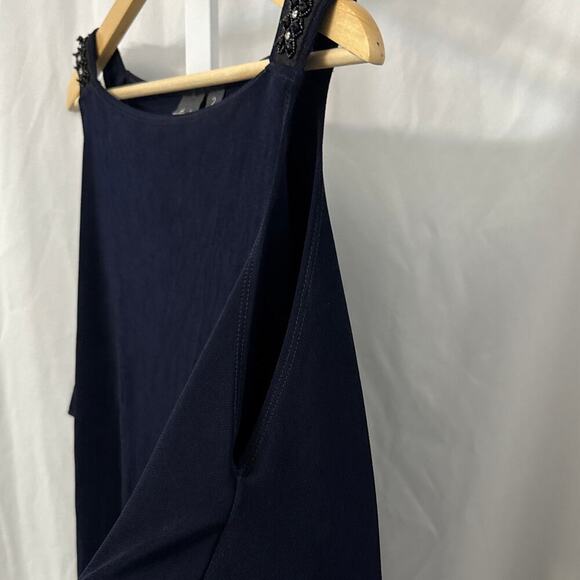 Chicos Travelers Tunic Top Large Size 2 Navy Blue Cold Shoulder - Picture 7 of 11